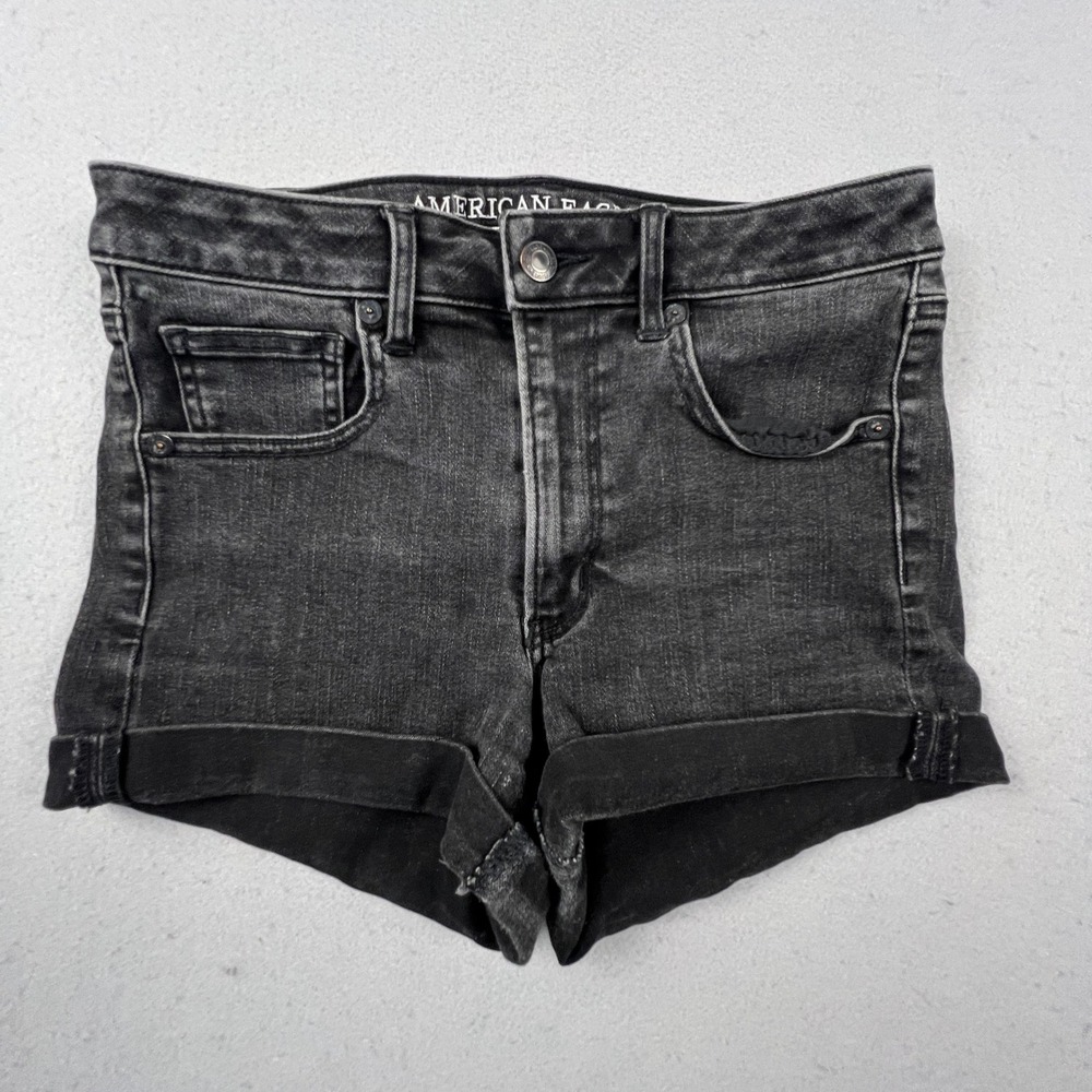 American Eagle Super Hi-Rise Shortie Womens 6 Black Denim Super Stretch Cuffed